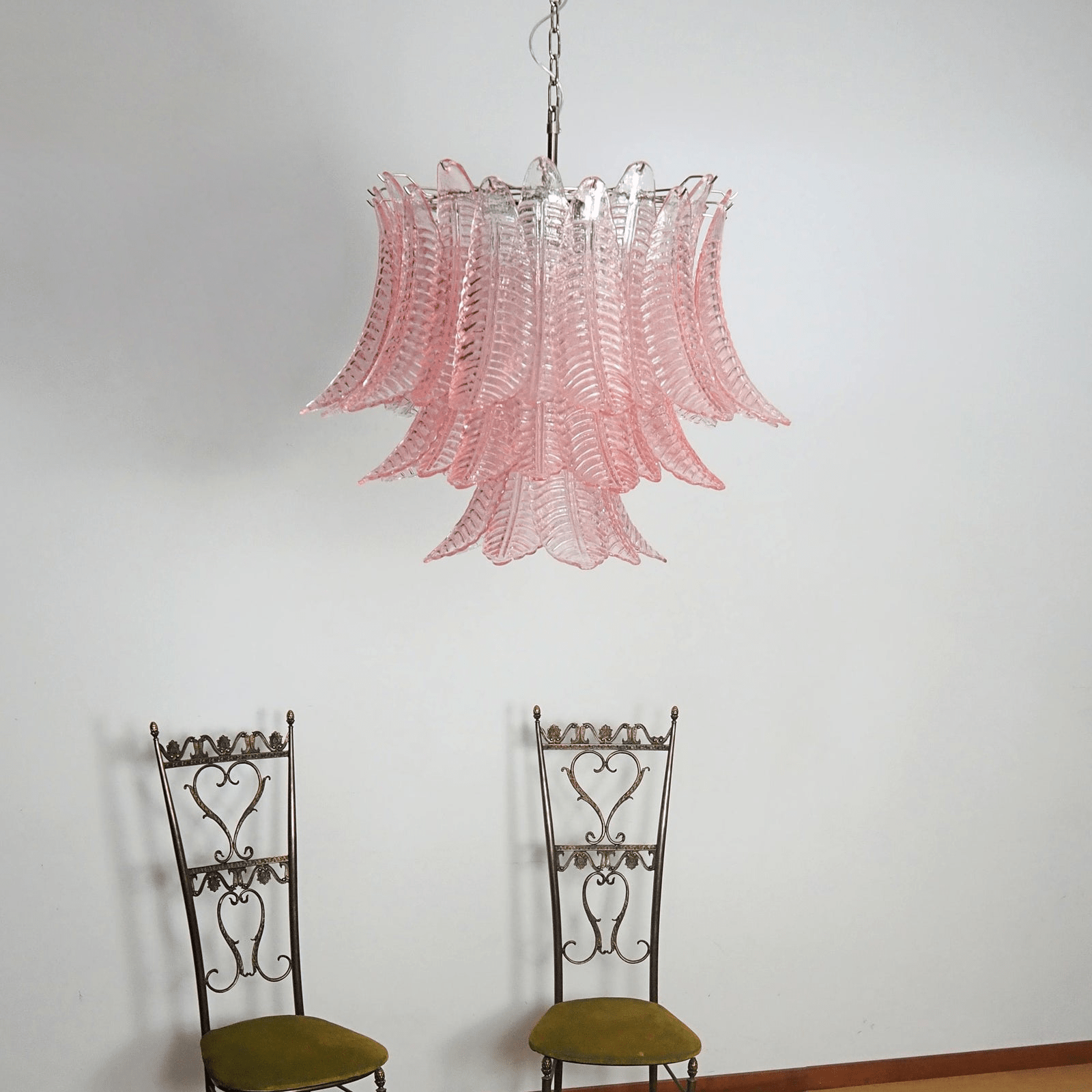 Pink Glass Leaf Chandelier