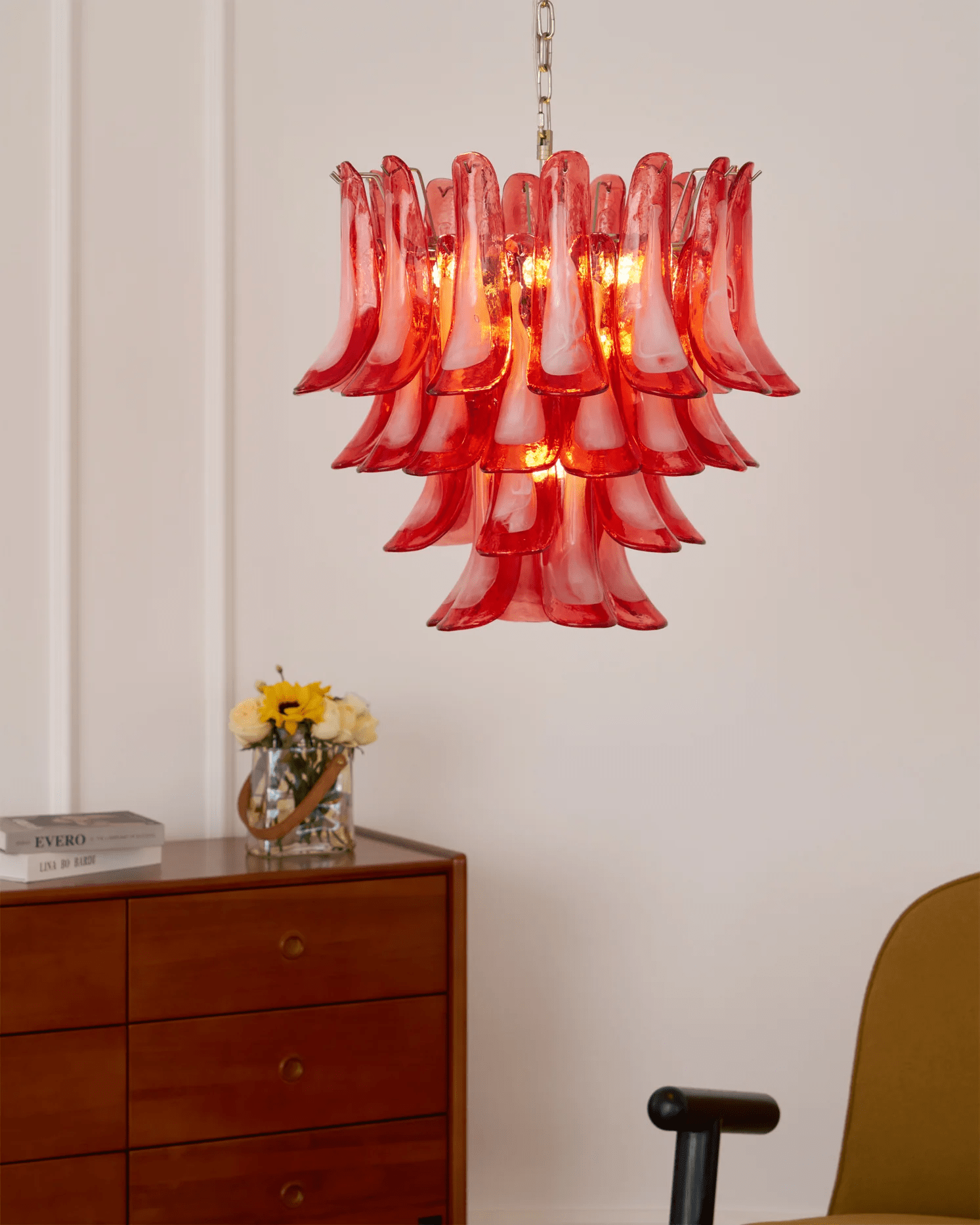 Crimson Glass Petals Chandelier