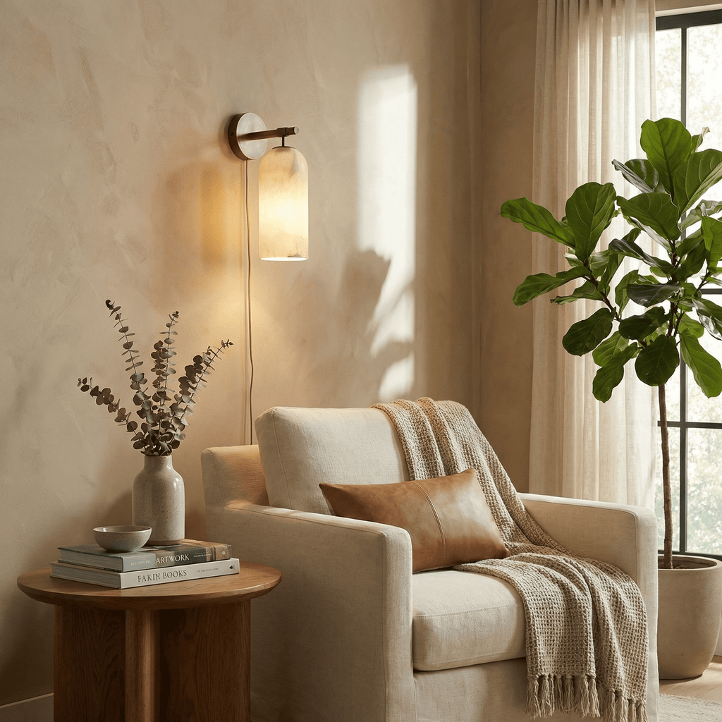 Pillar Alabaster Plug-in Wall Sconce