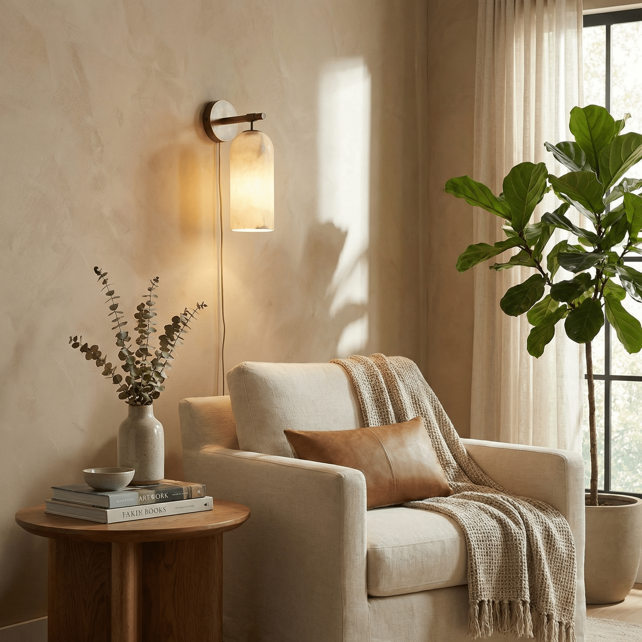 Pillar Alabaster Plug-in Wall Sconce