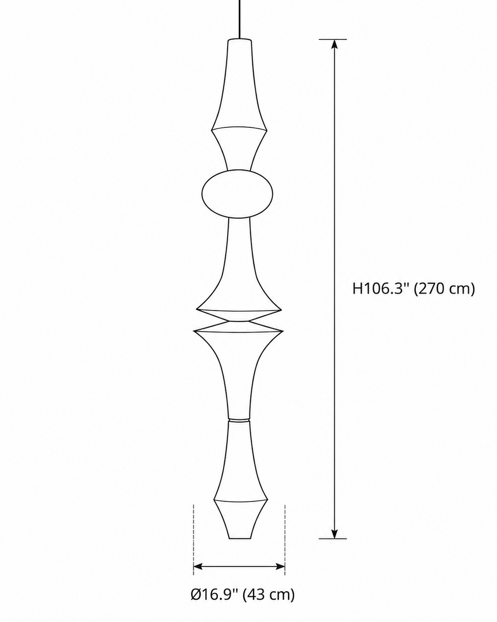 Washi Paper E Pendant — 16.9 x 106.3 size reference 5 bulbs
