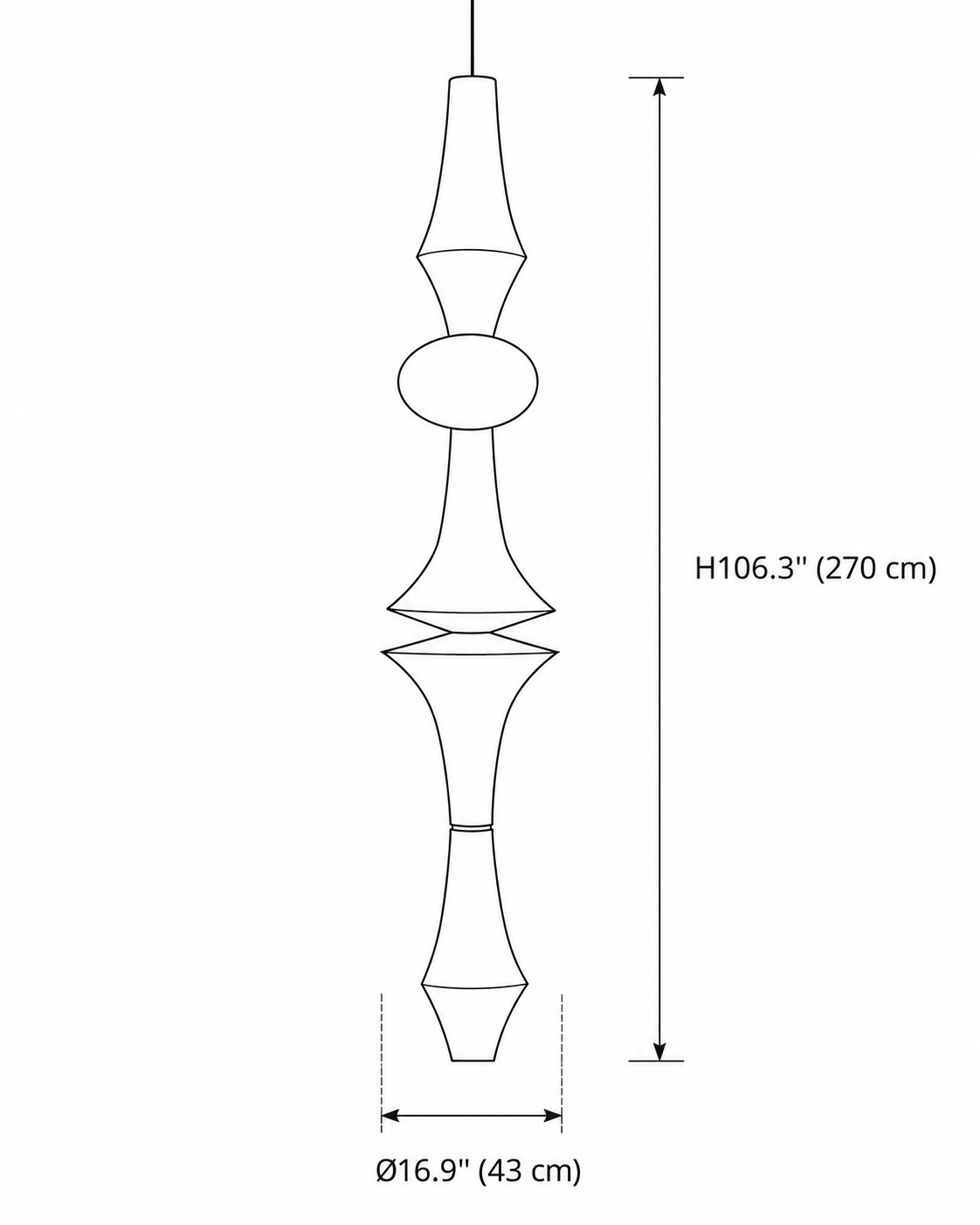 Washi Paper E Pendant — 16.9 x 106.3 size reference 5 bulbs