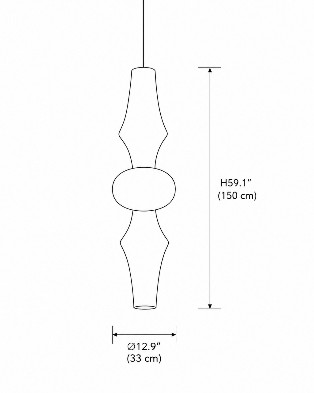 Washi Paper E Pendant — 12.9 x 59.1 size reference