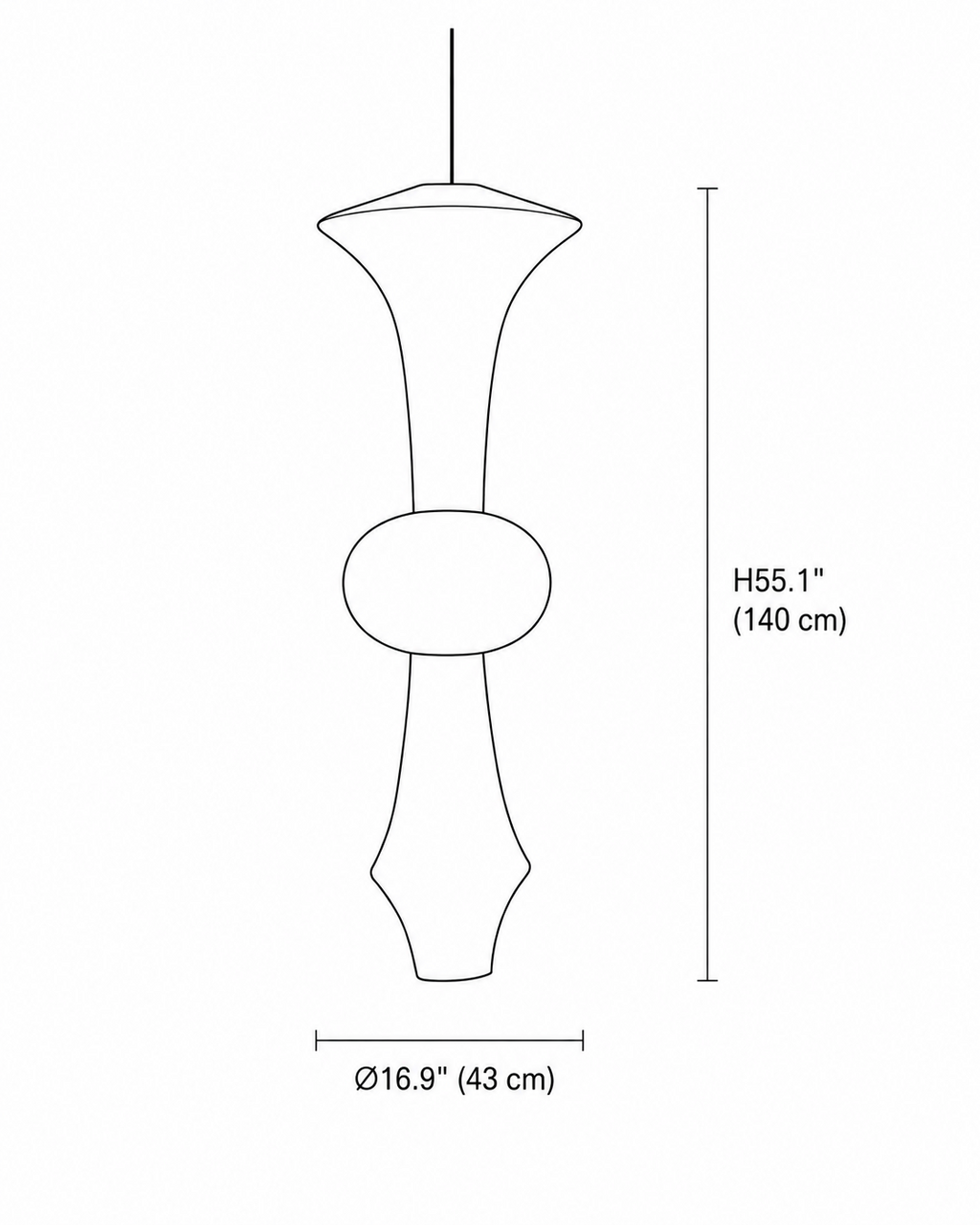 Washi Paper E Pendant — 16.9 x 55.1 size reference