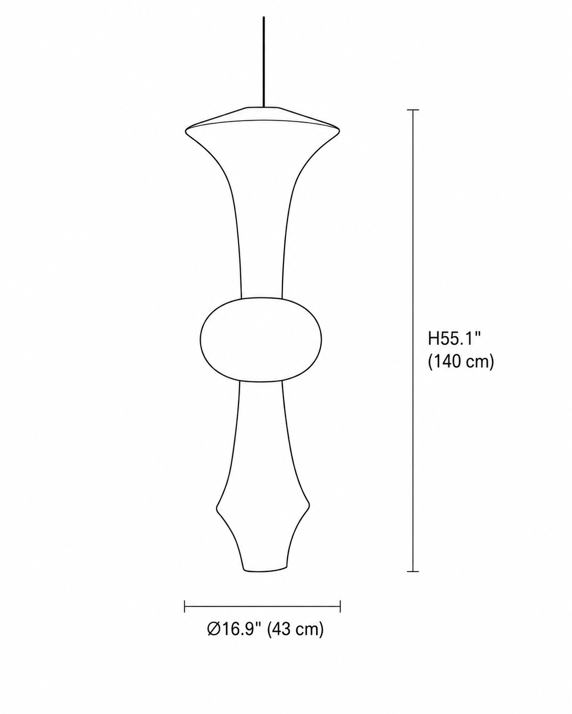 Washi Paper E Pendant — 16.9 x 55.1 size reference