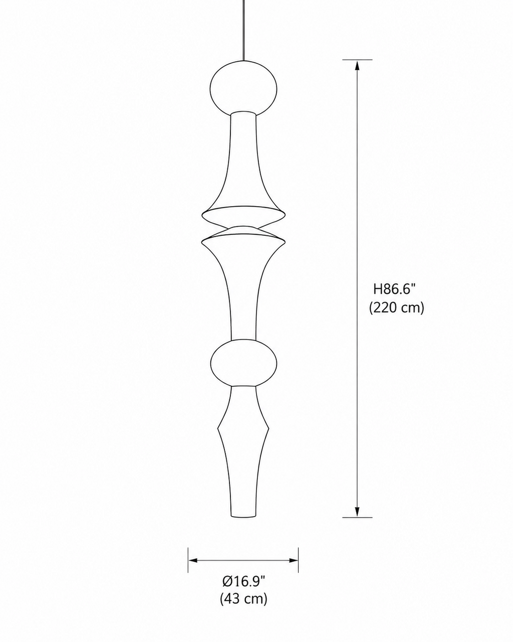 Washi Paper E Pendant — 16.9 x 86.6 size reference