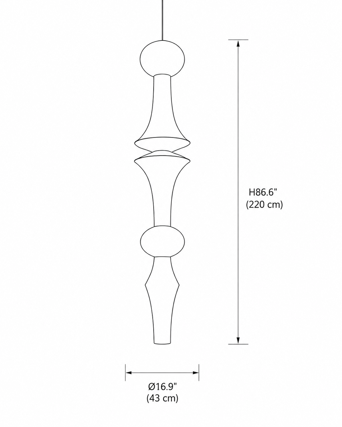 Washi Paper E Pendant — 16.9 x 86.6 size reference