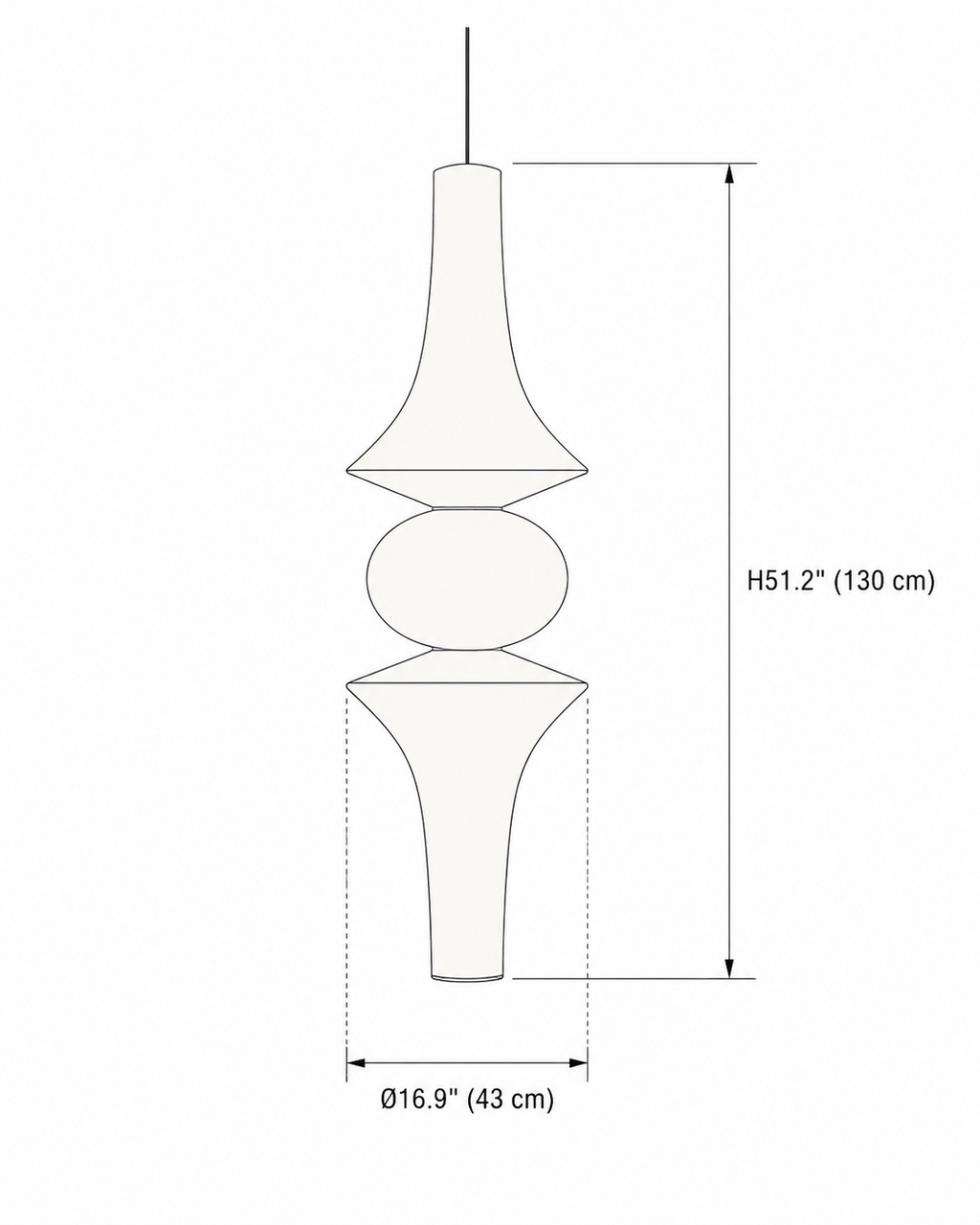 Washi Paper E Pendant — 16.9 x 51.2 size reference