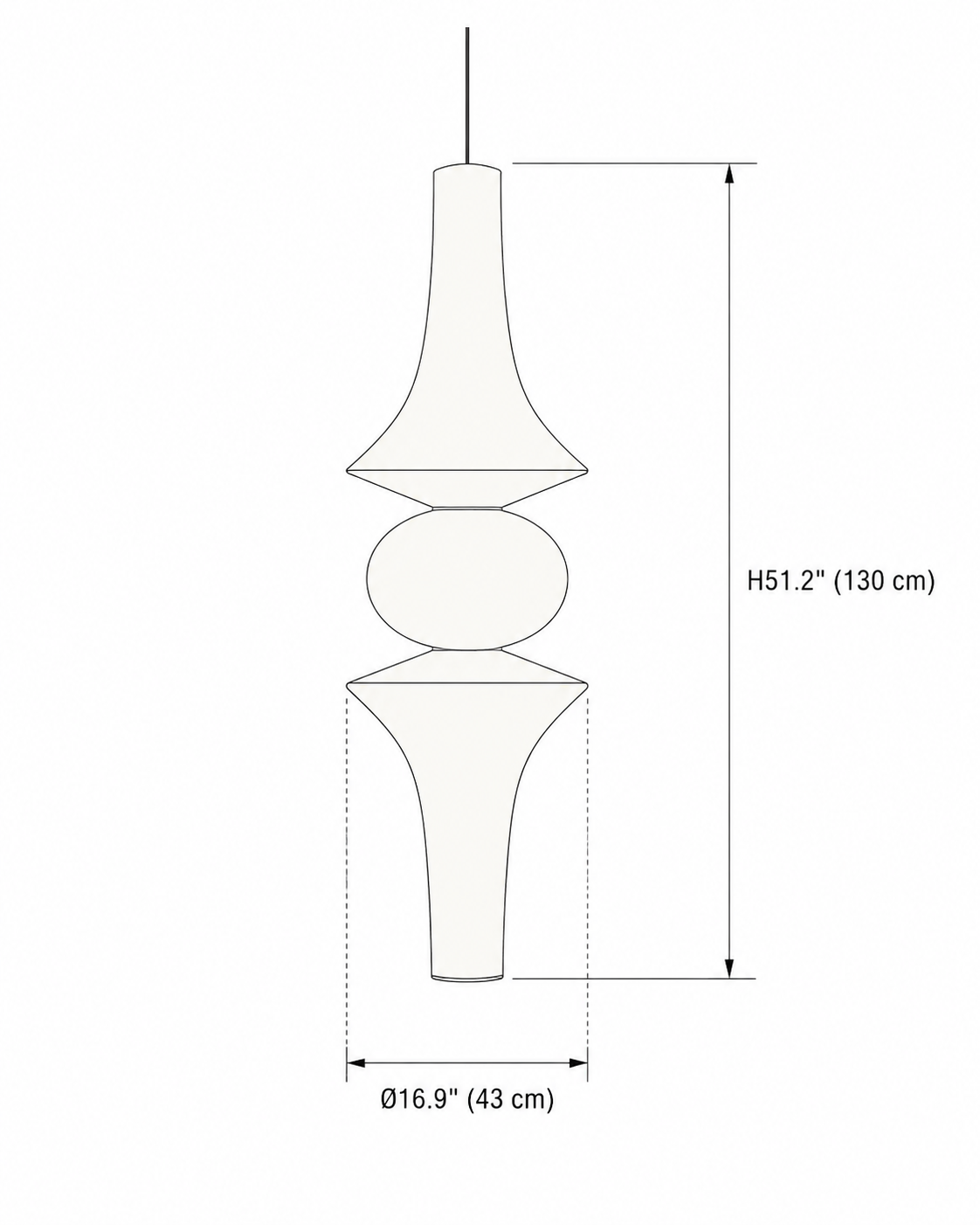 Washi Paper E Pendant — 16.9 x 51.2 size reference