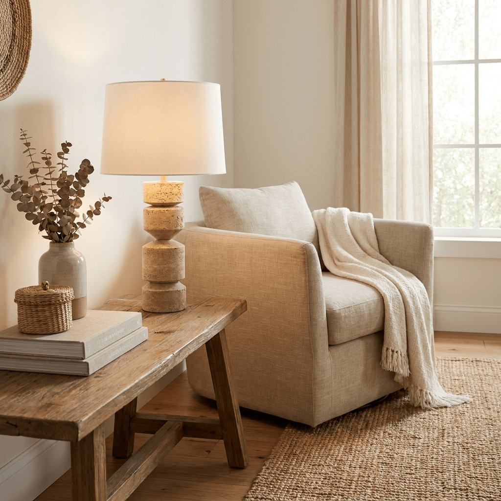 Geometric Travertine Table Lamp