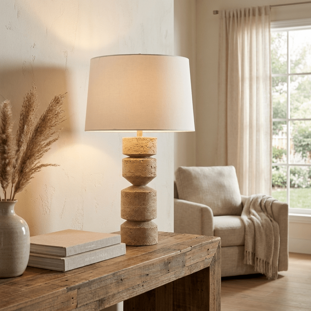 Geometric Travertine Table Lamp