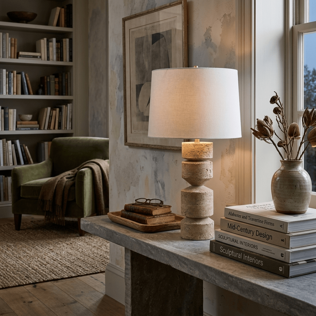 Geometric Travertine Table Lamp