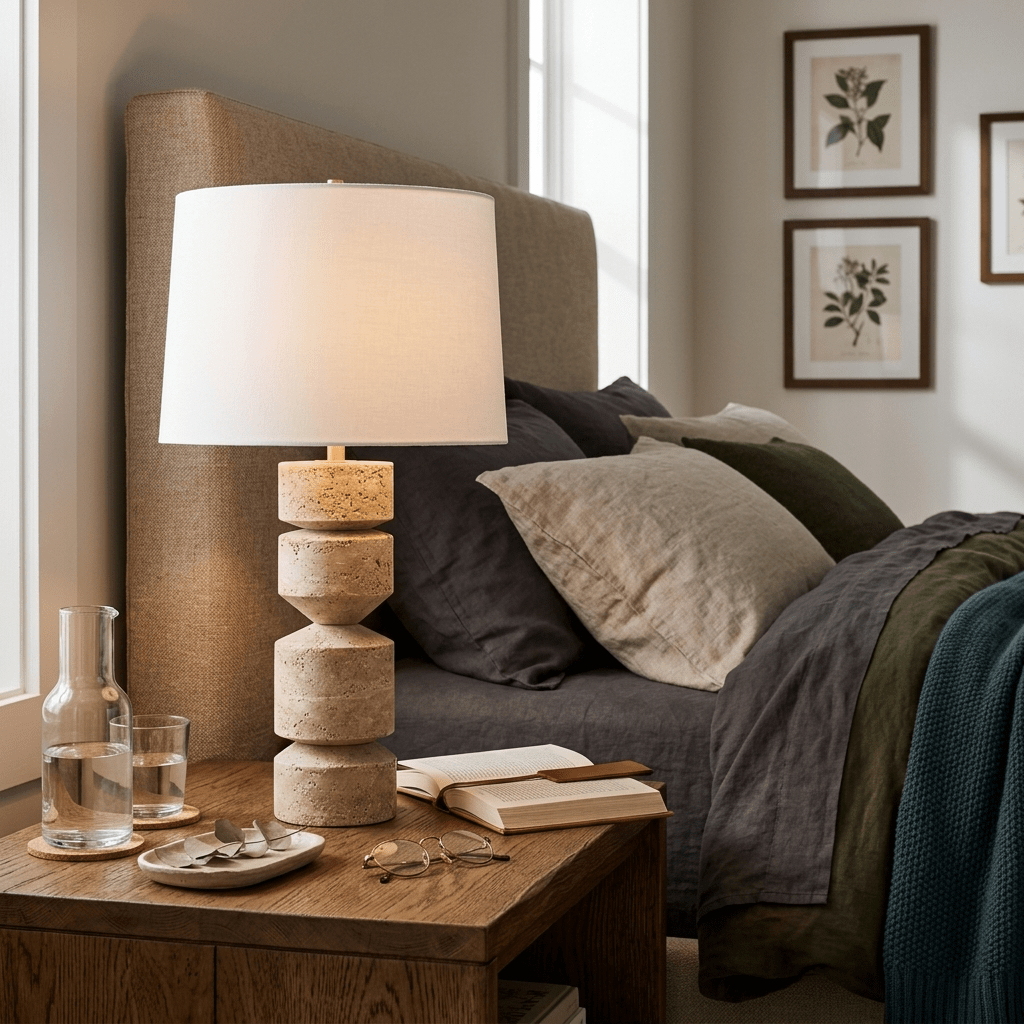 Geometric Travertine Table Lamp