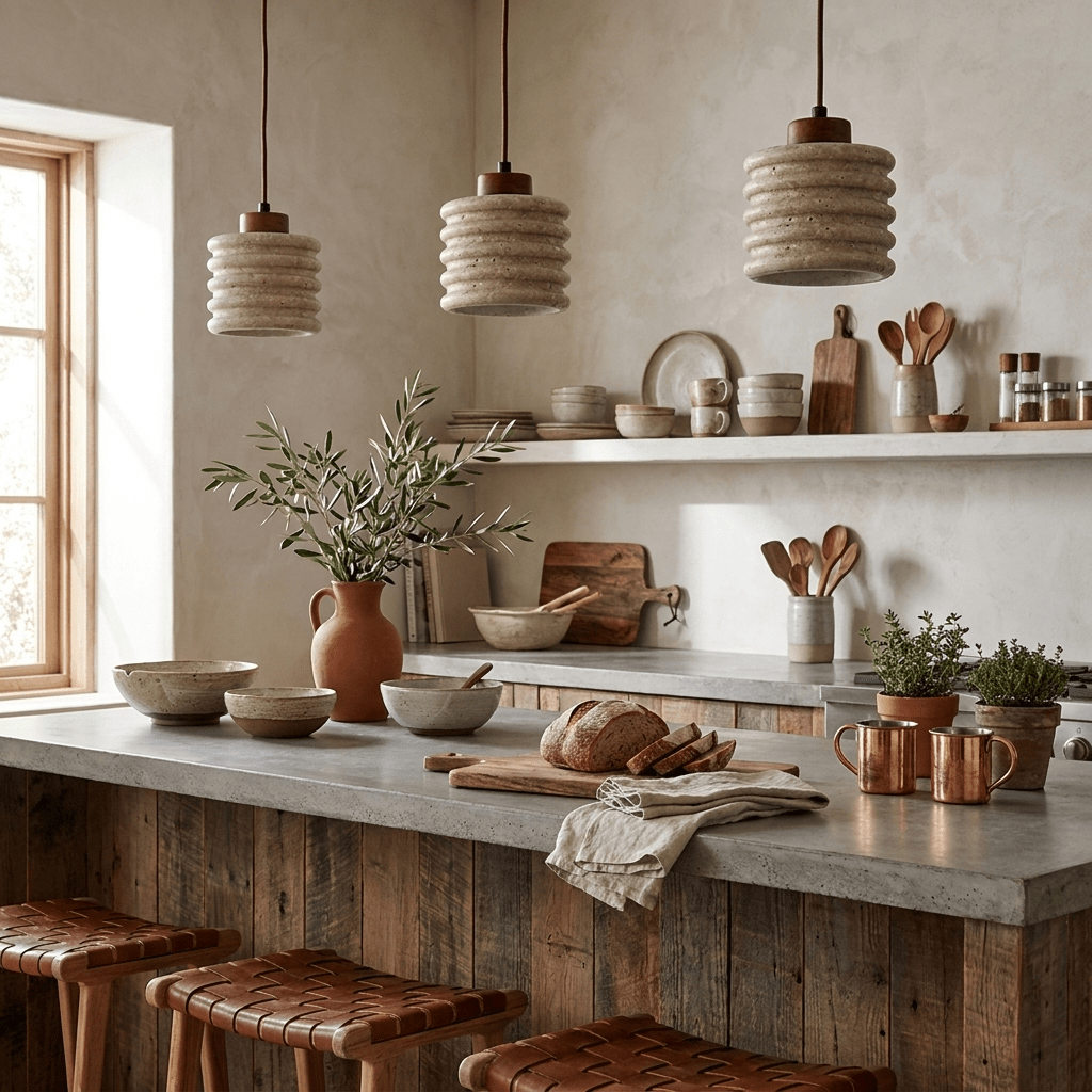 Ribbed Travertine Pendant Light