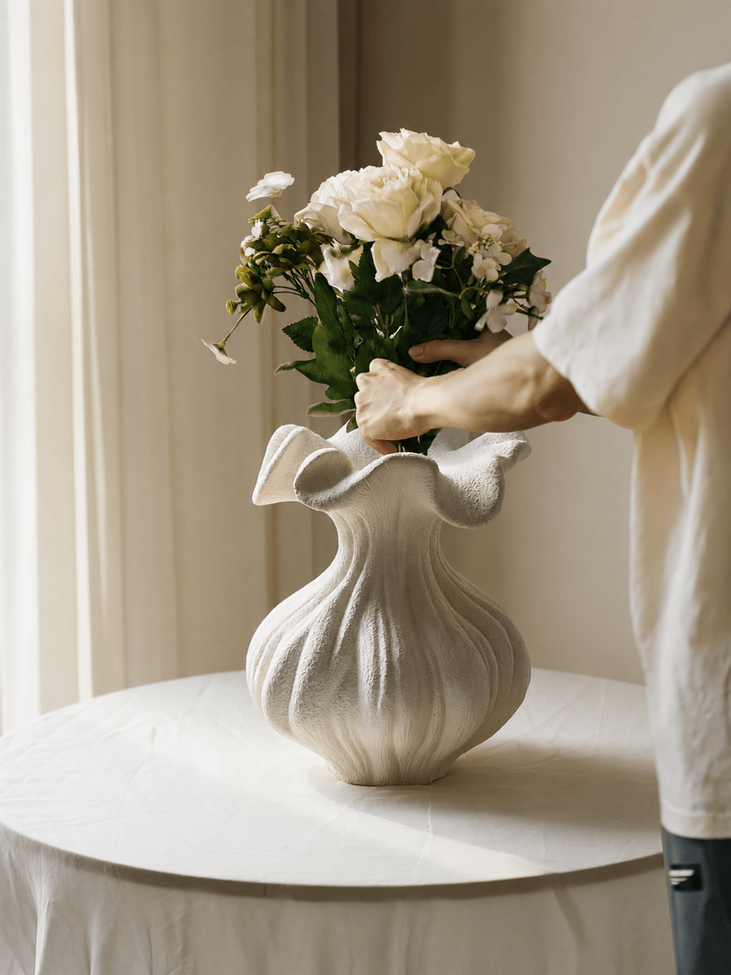 Sculptural Sand Texture Ivory Vase
