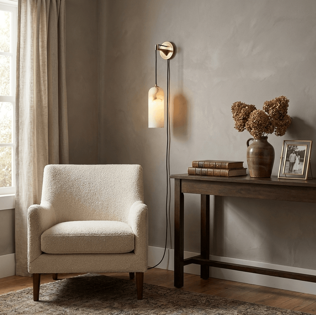 Monty Alabaster Plug-in Wall Lamp