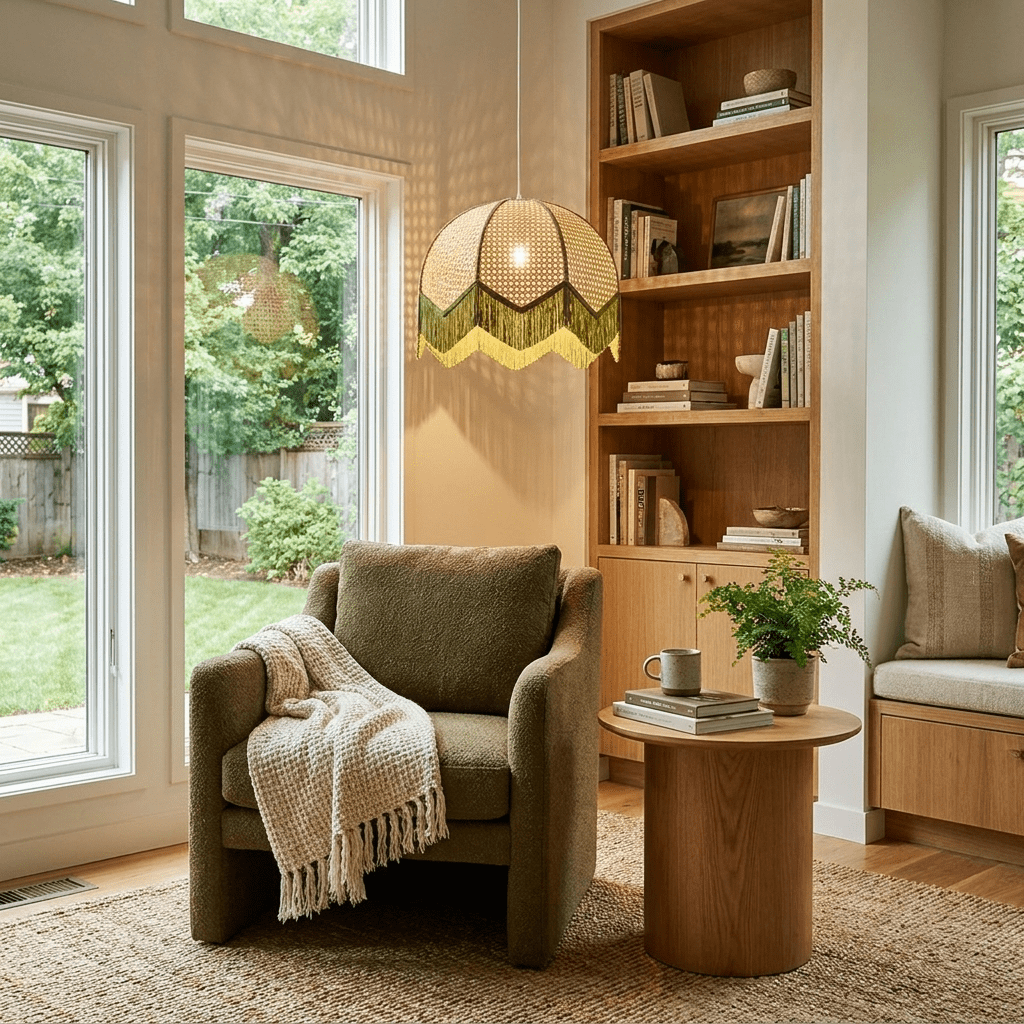 Rattan Fringe Dome Pendant Light