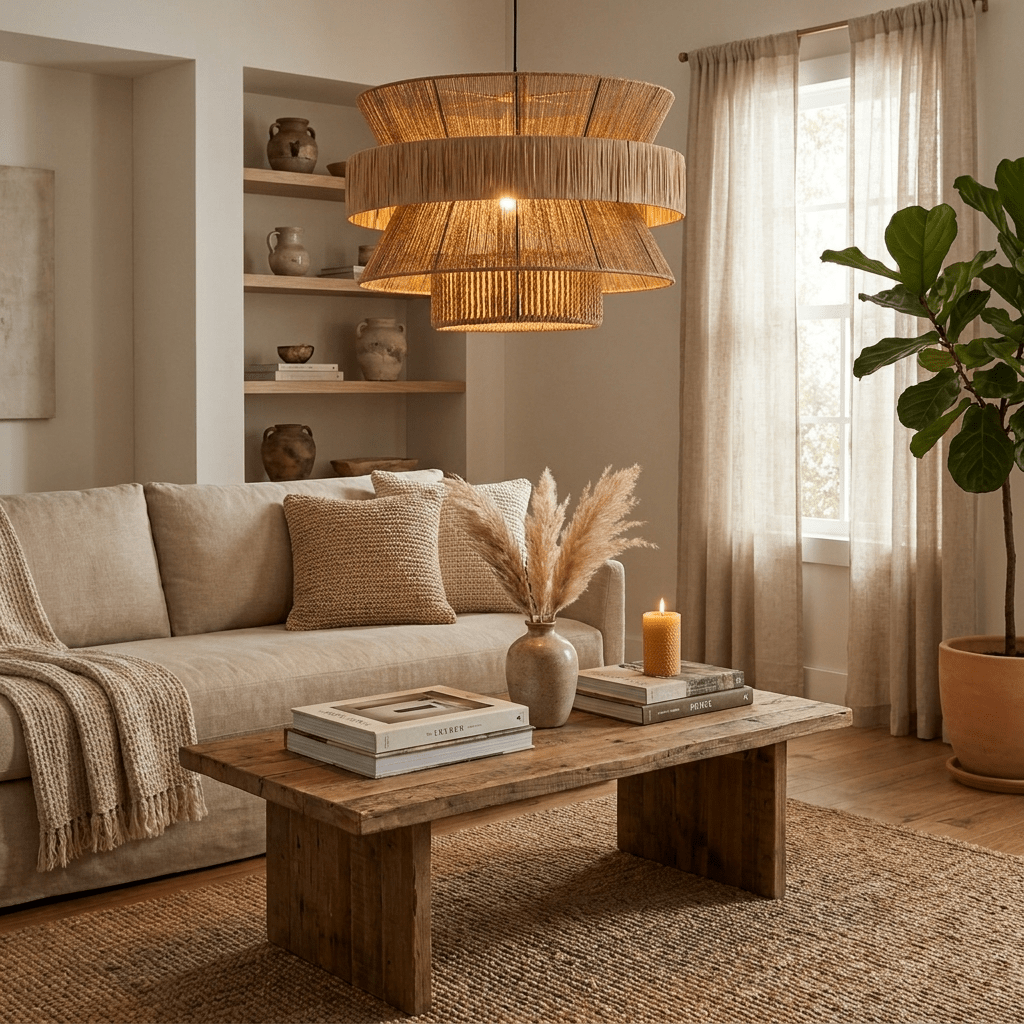 Raffia Jute Stacked Pendant Lamp