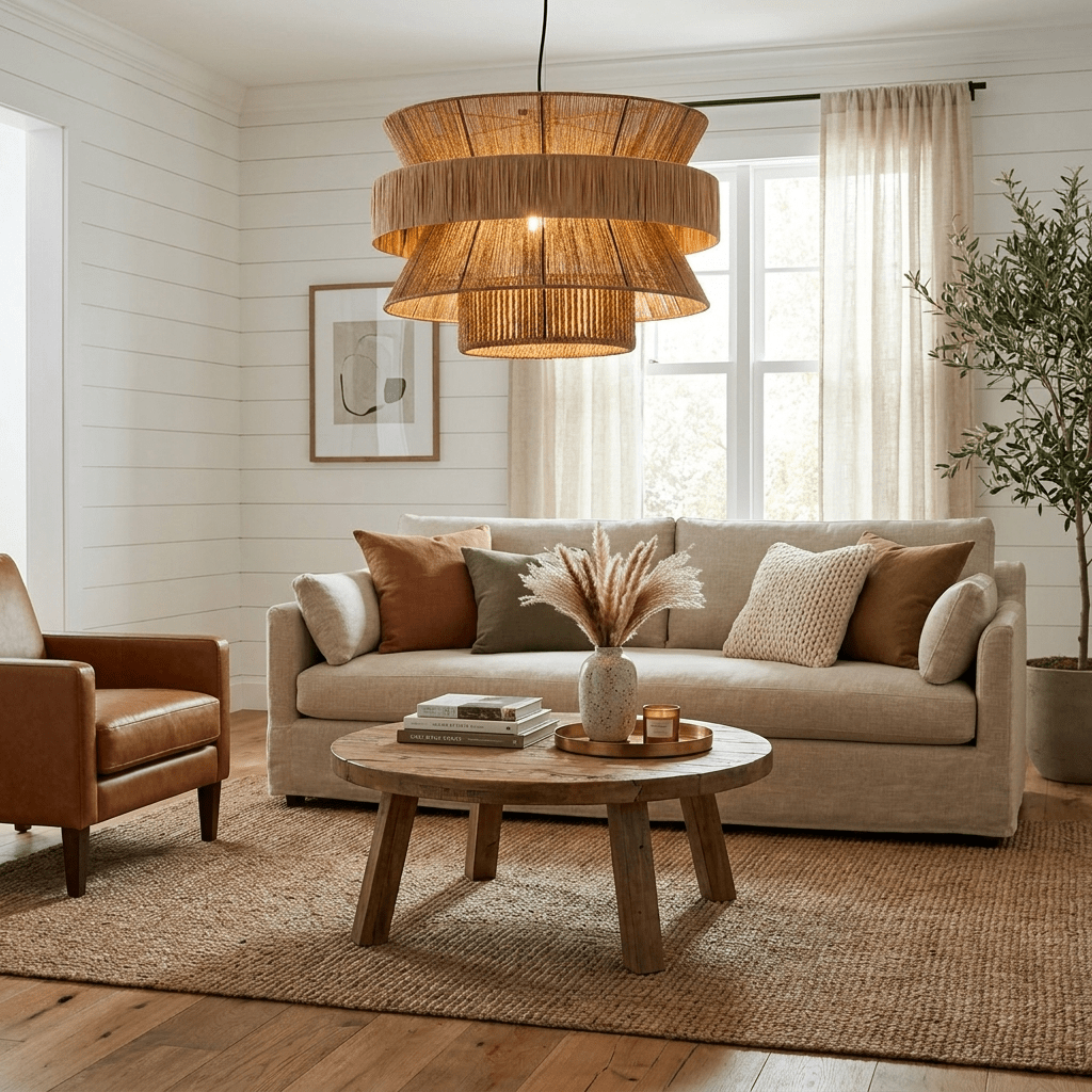 Raffia Jute Stacked Pendant Lamp