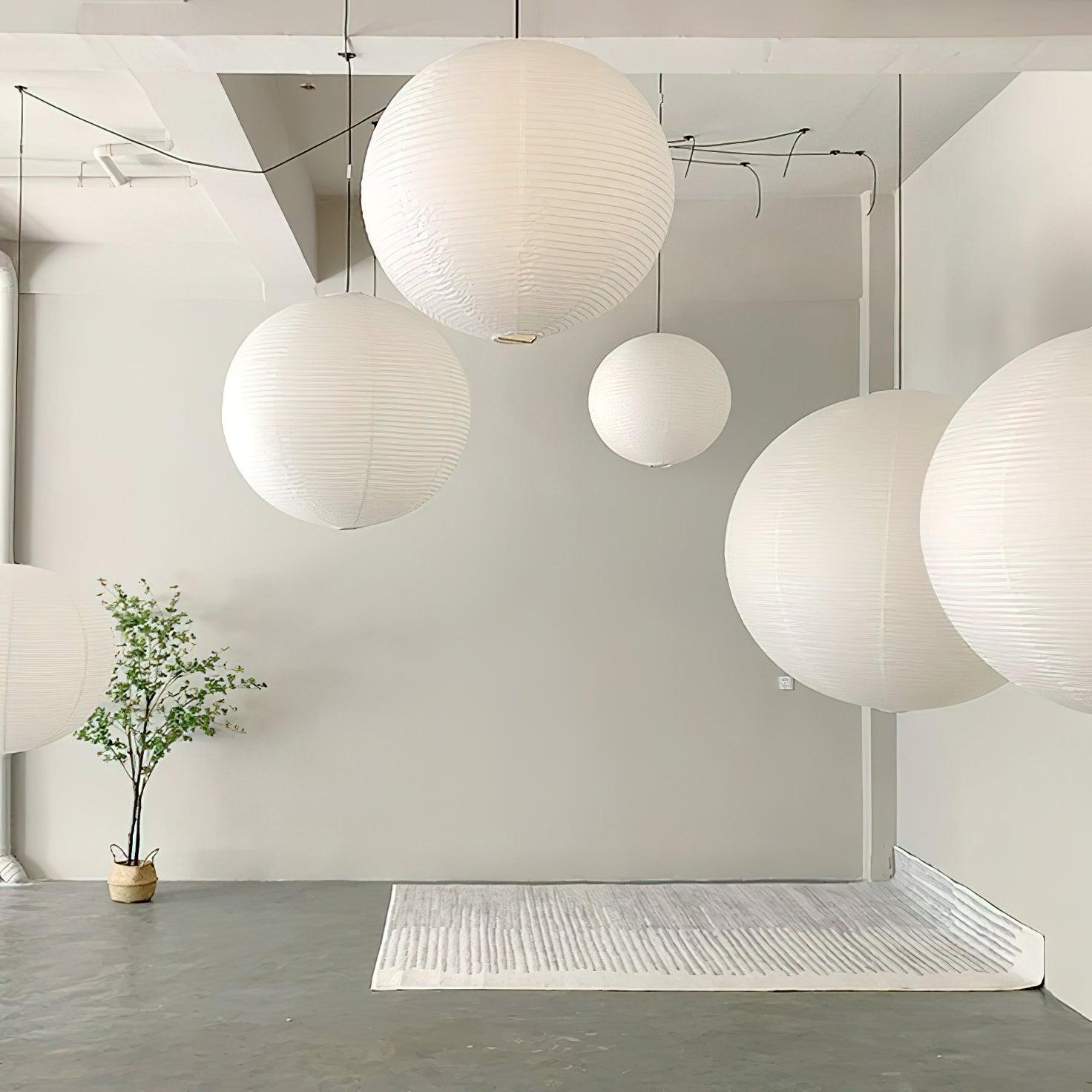 Japanese Paper Pendant Swag Light (black plug wire)