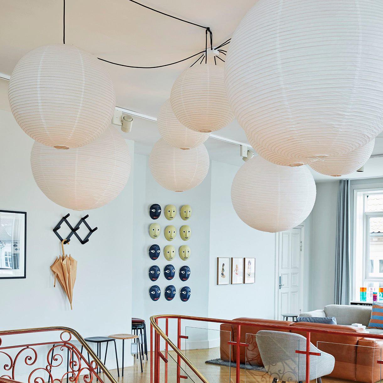 Japanese Paper Pendant Swag Light (black plug wire)