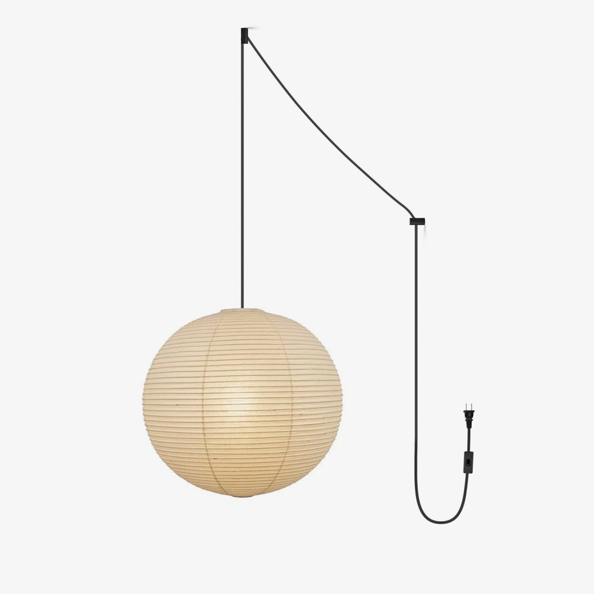 Japanese Paper Pendant Swag Light (black plug wire)