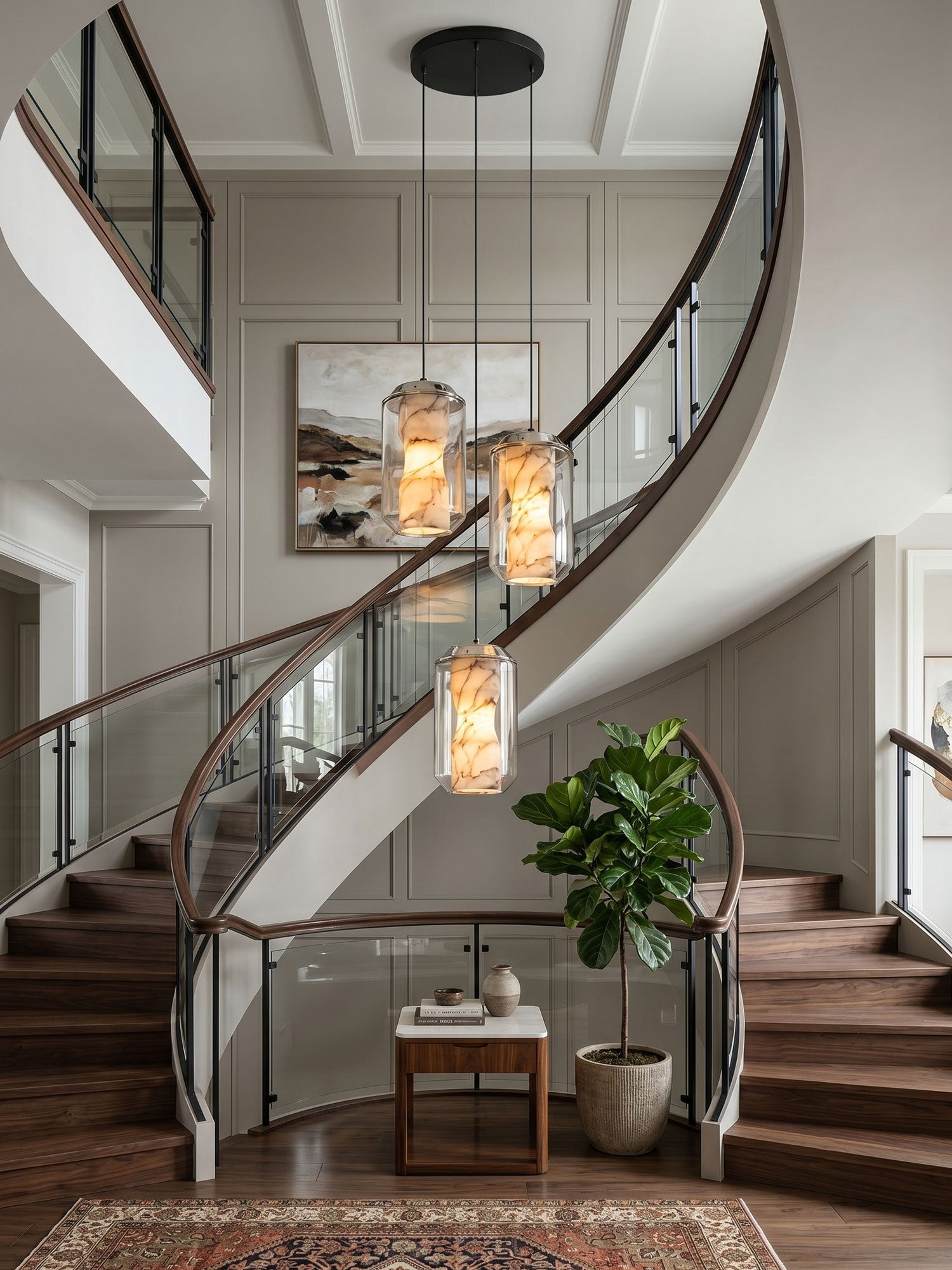 Alabaster Glass Cylinder Pendant Light