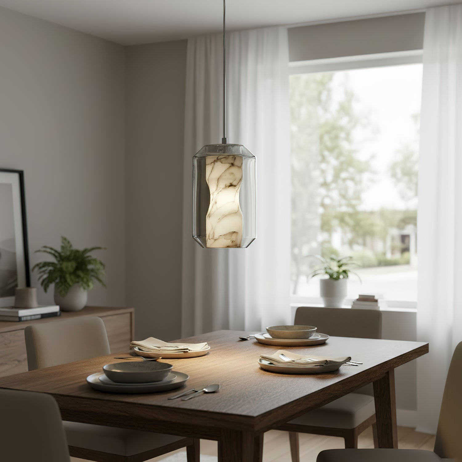Alabaster Glass Cylinder Pendant Light