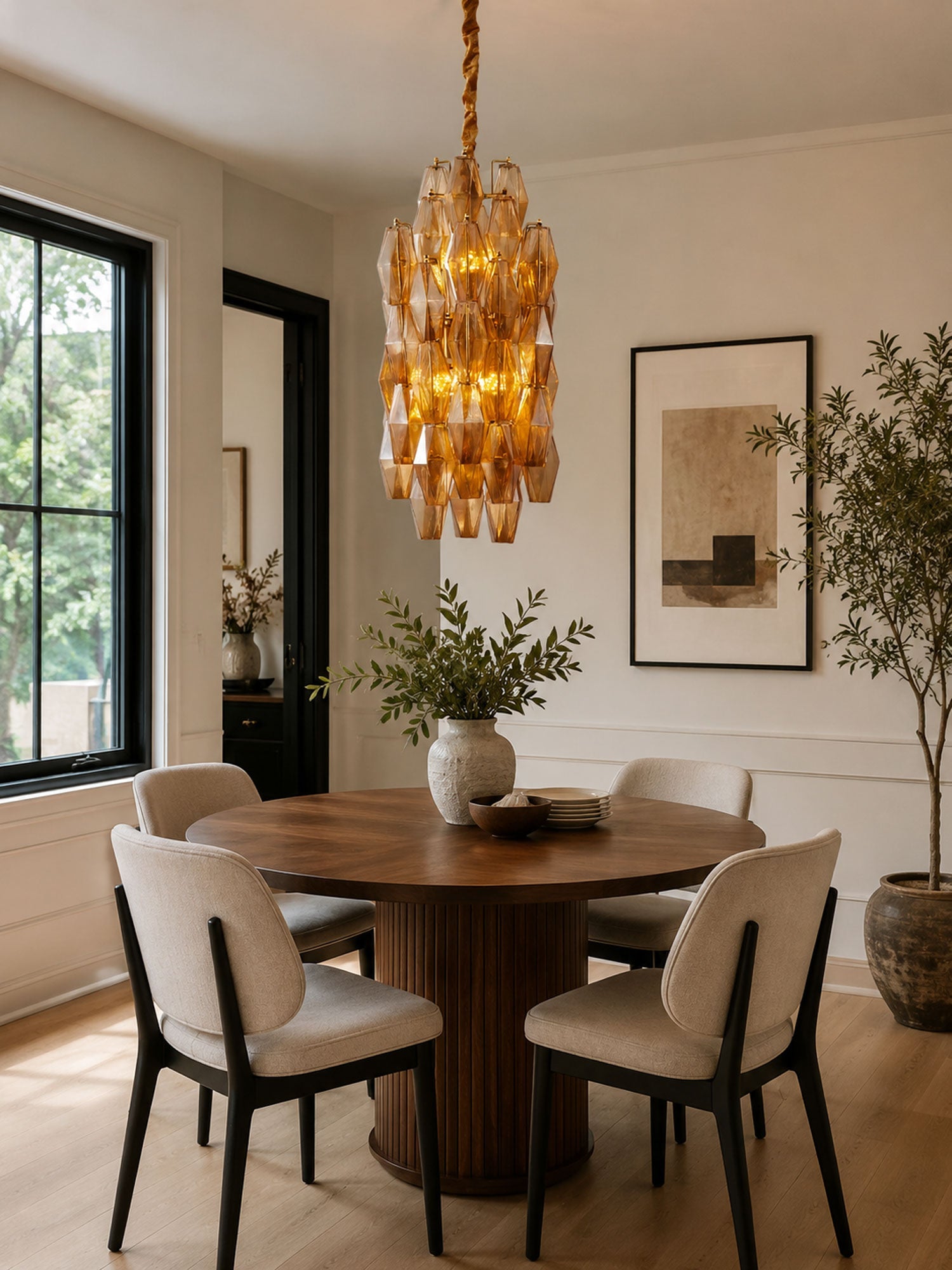 Amber Prism Long Chandelier