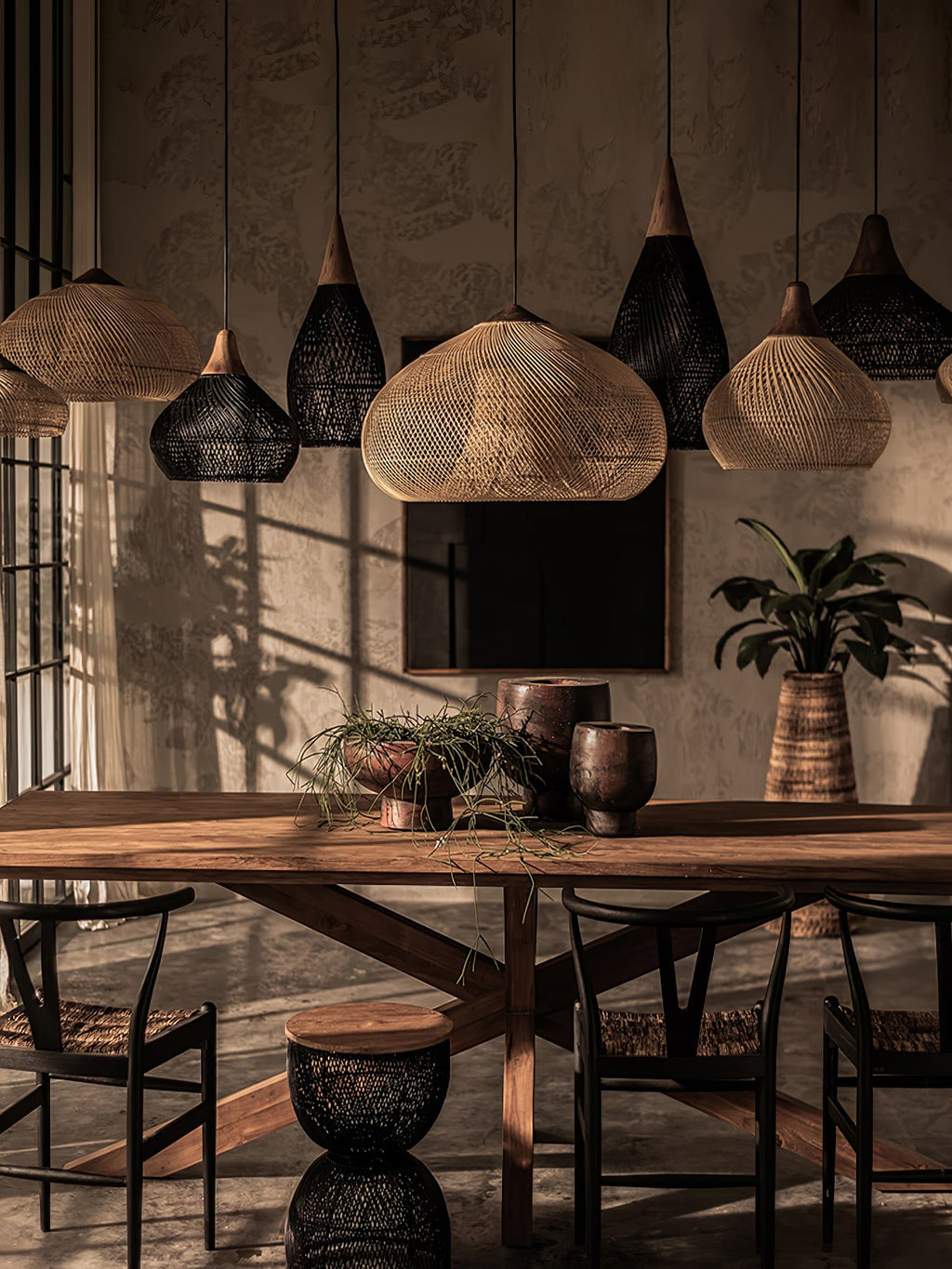 Braided Rattan Swag Pendant Lamp