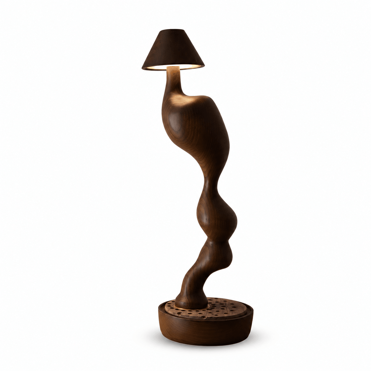 Carved Wood Cordless Table Lamp