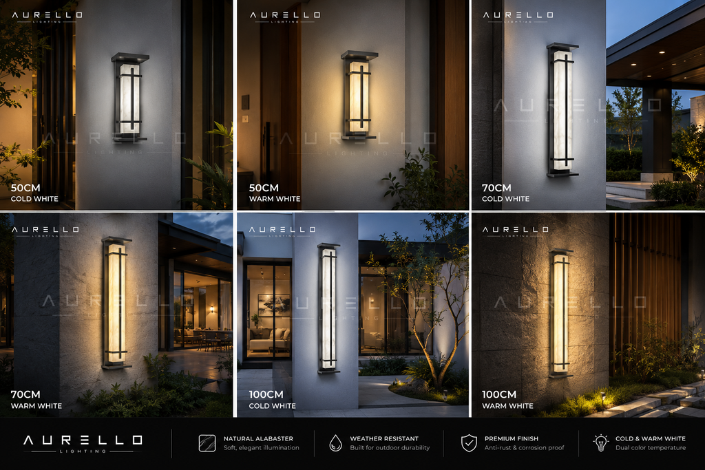Square Alabaster Outdoor Wall Light, Weatherproof Natural Stone Sconce for Porch & Patio