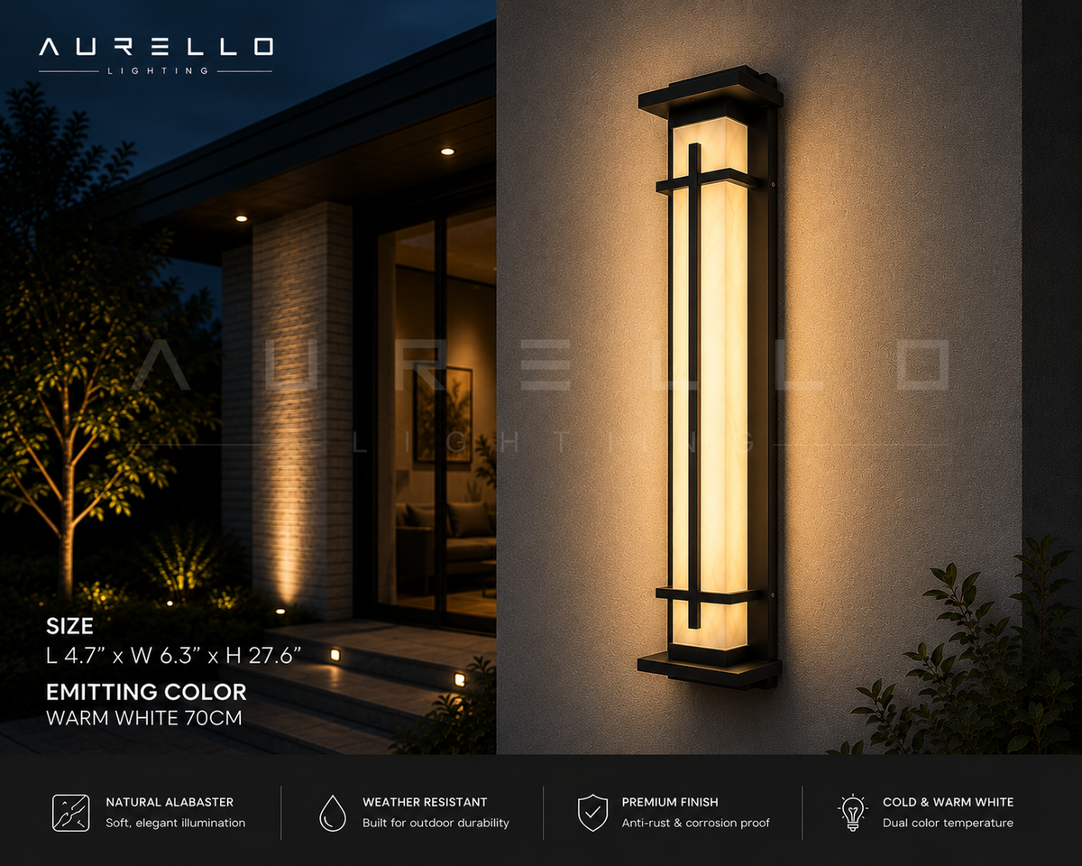 Square Alabaster Outdoor Wall Light, Weatherproof Natural Stone Sconce for Porch & Patio