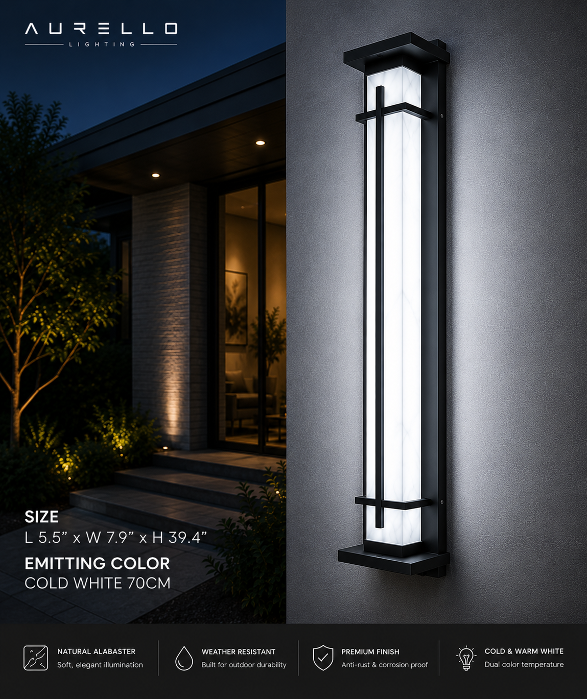 Square Outdoor Alabaster Wall Light