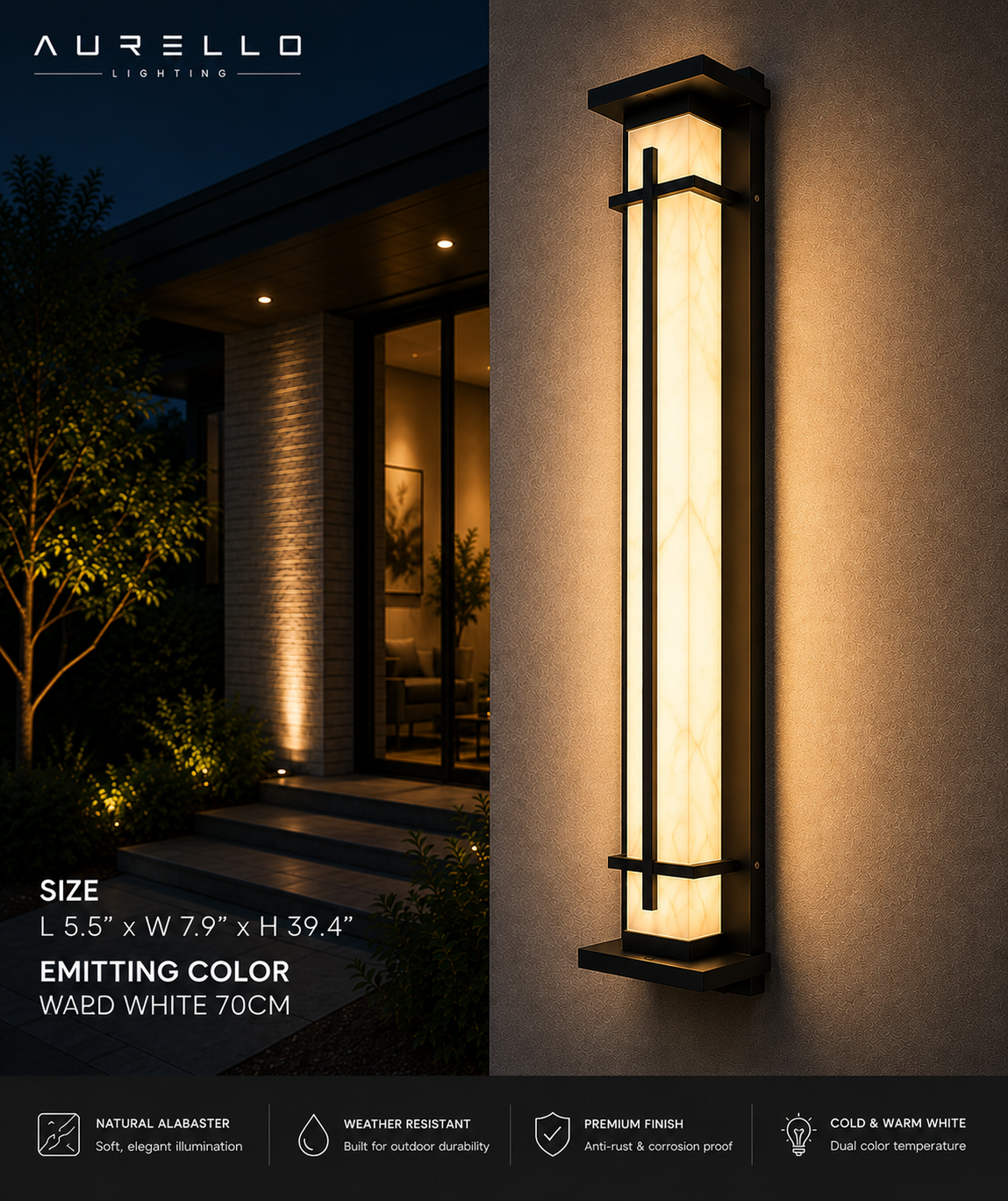 Square Outdoor Alabaster Wall Light