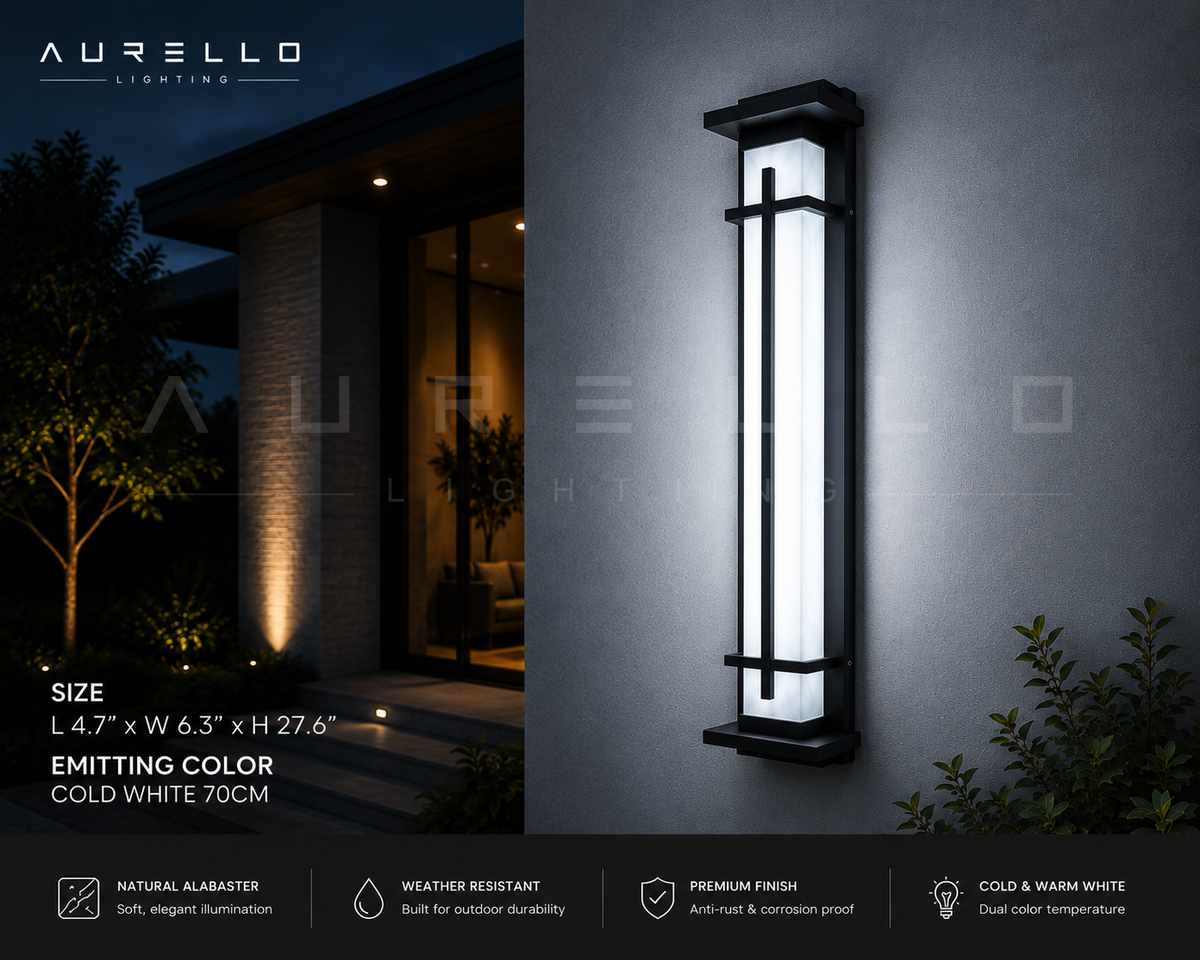 Square Alabaster Outdoor Wall Light, Weatherproof Natural Stone Sconce for Porch & Patio