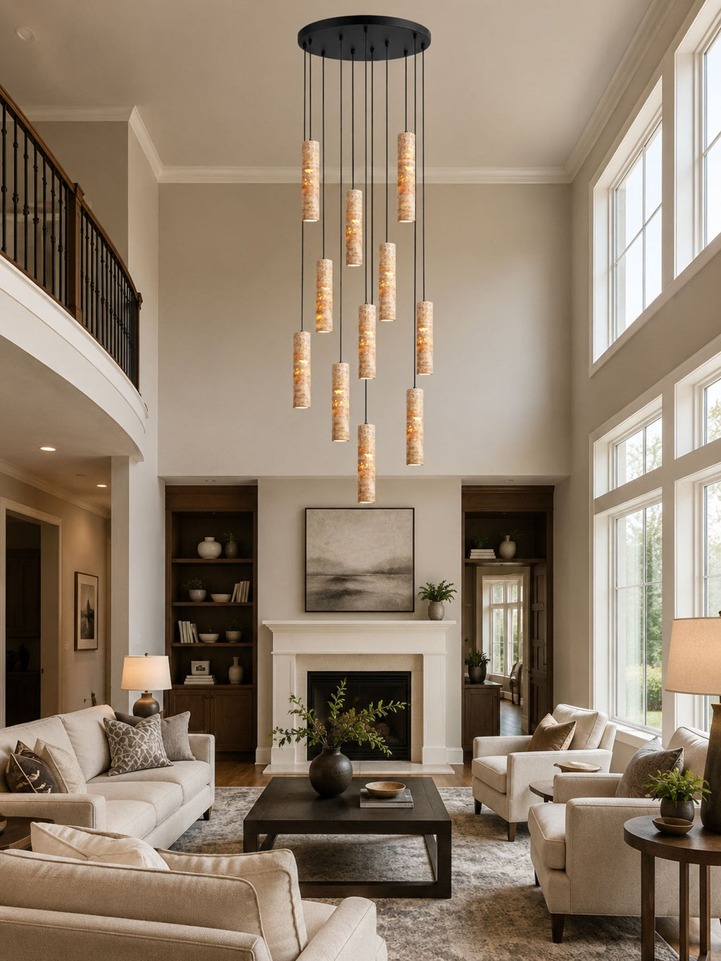 Cylindrical Travertine Pendant Light