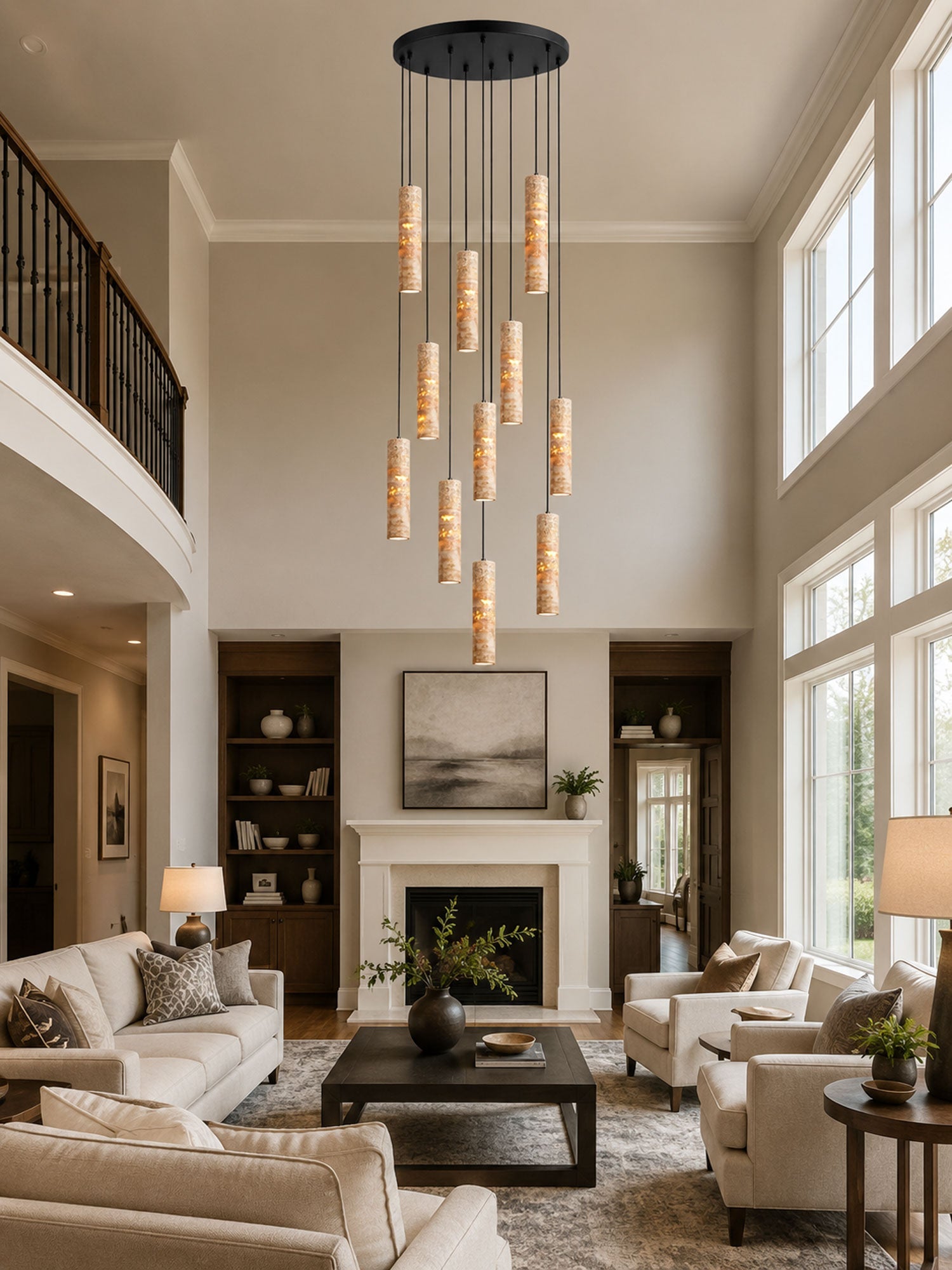 Cylindrical Travertine Pendant Light
