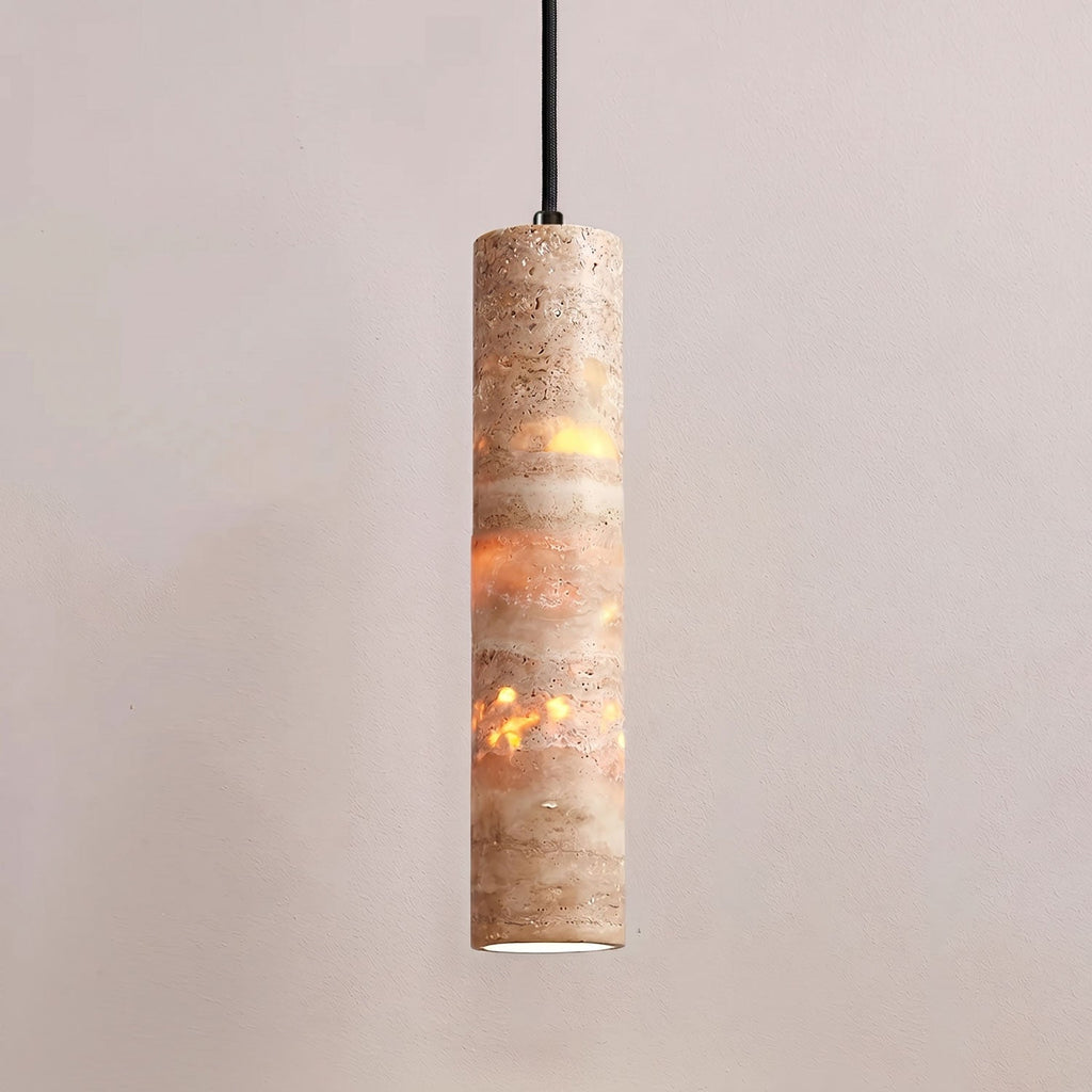 Cylindrical Travertine Pendant Light