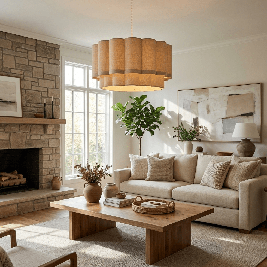 Fabric Petal Cylinder Pendant Lamp