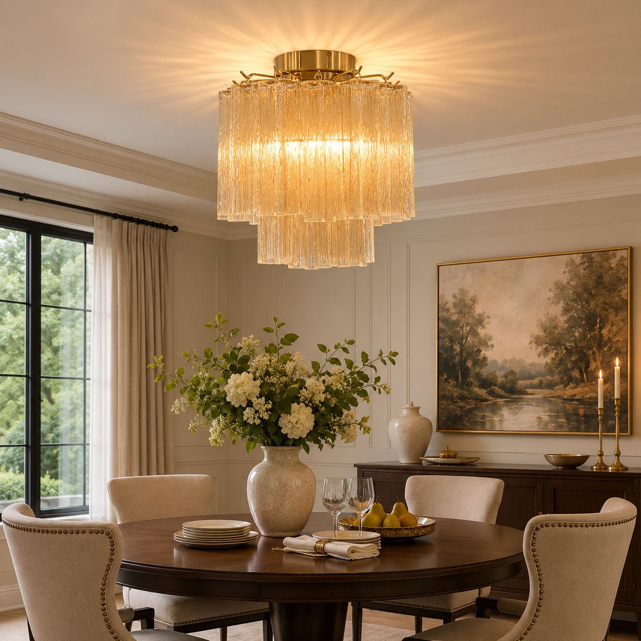 Fiora Pink Glass Ceiling Lamp