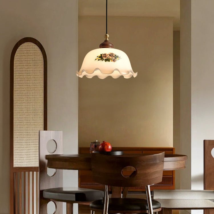 Floral Patterned Glass Pendant Light