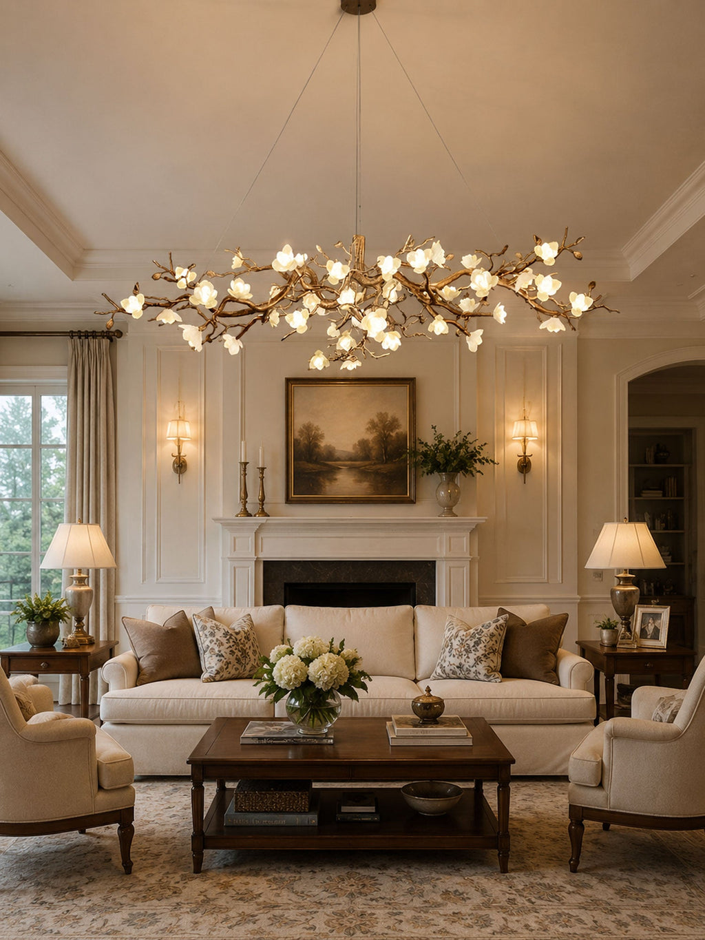 Flower Bloom Branch Brass Chandelier