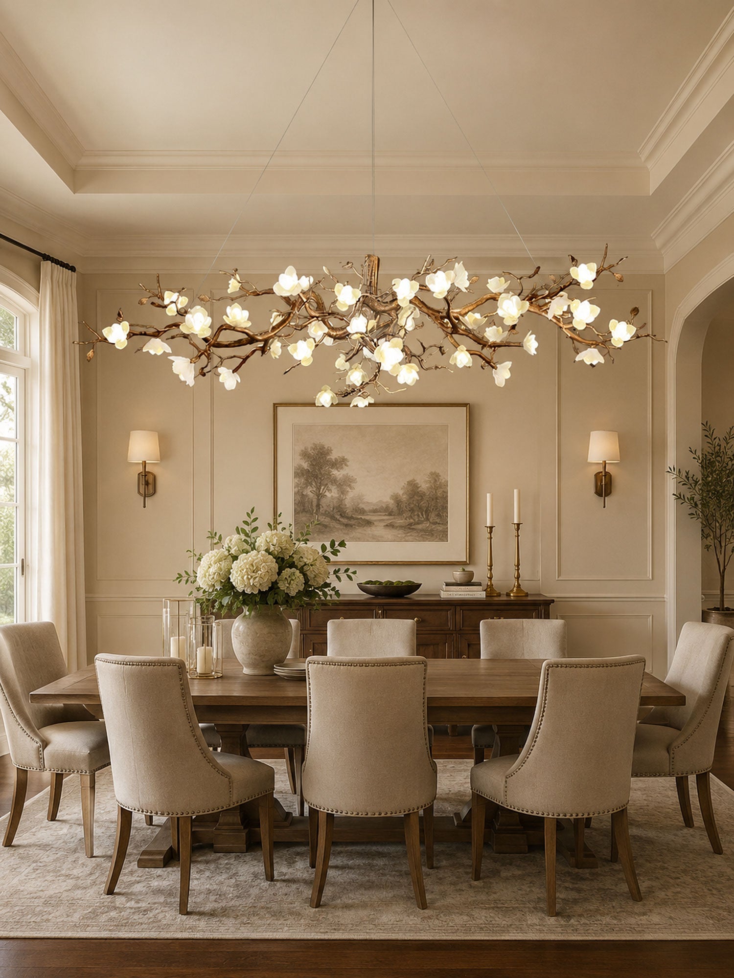 Flower Bloom Branch Brass Chandelier