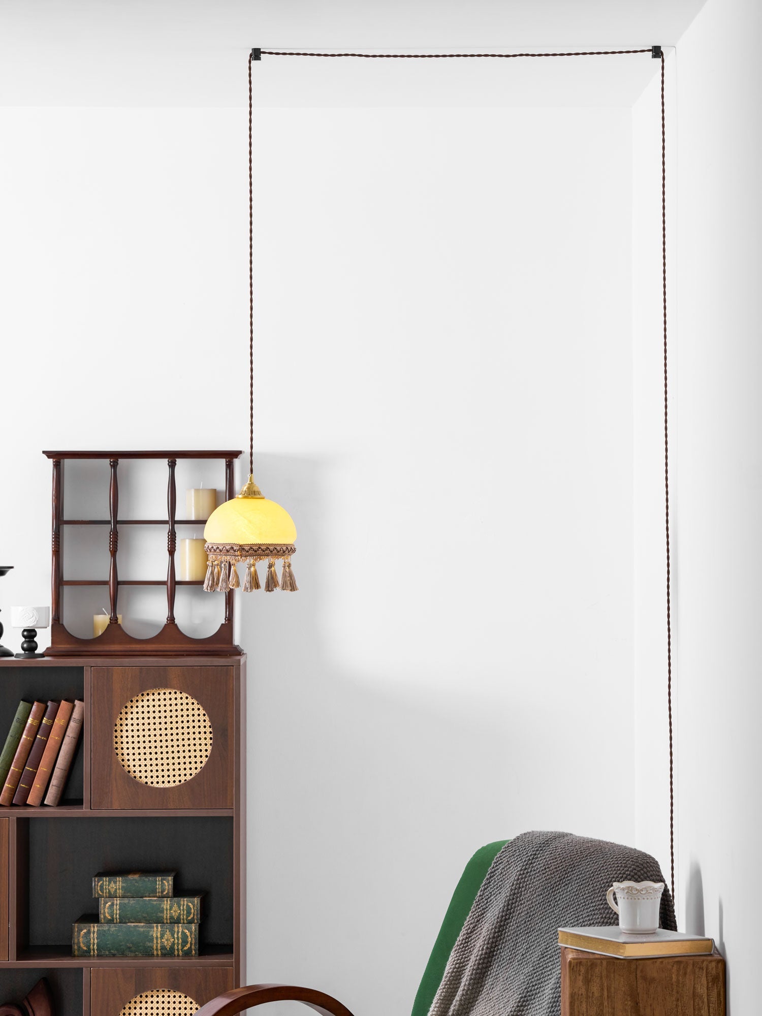French Tassels Brass Pendant Swag Light