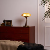 Matsutake Mushroom Glass Table Lamp, Walnut & Gold Base with Amber or White Glass Shade