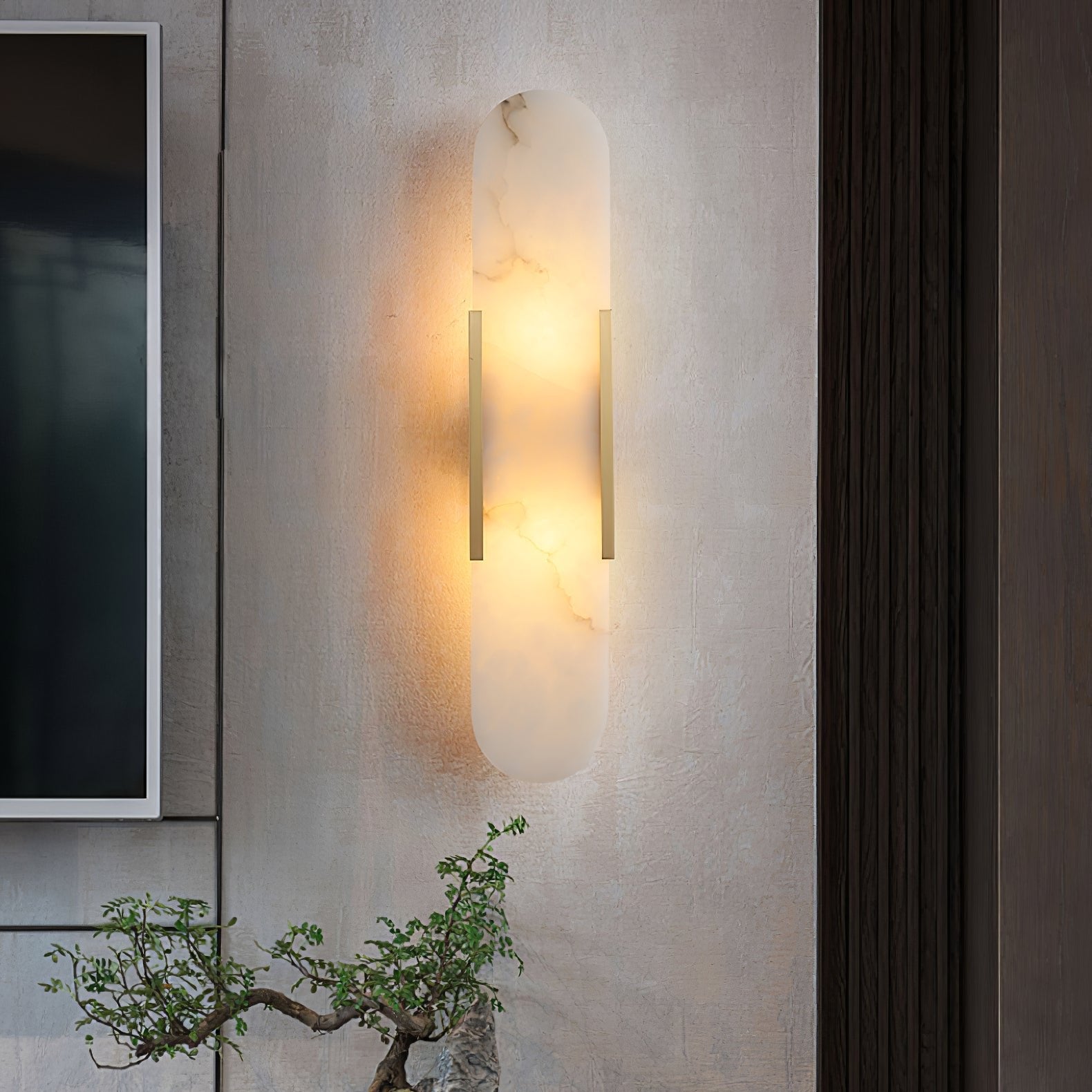 Oblong Alabaster Plug-in Wall Sconce