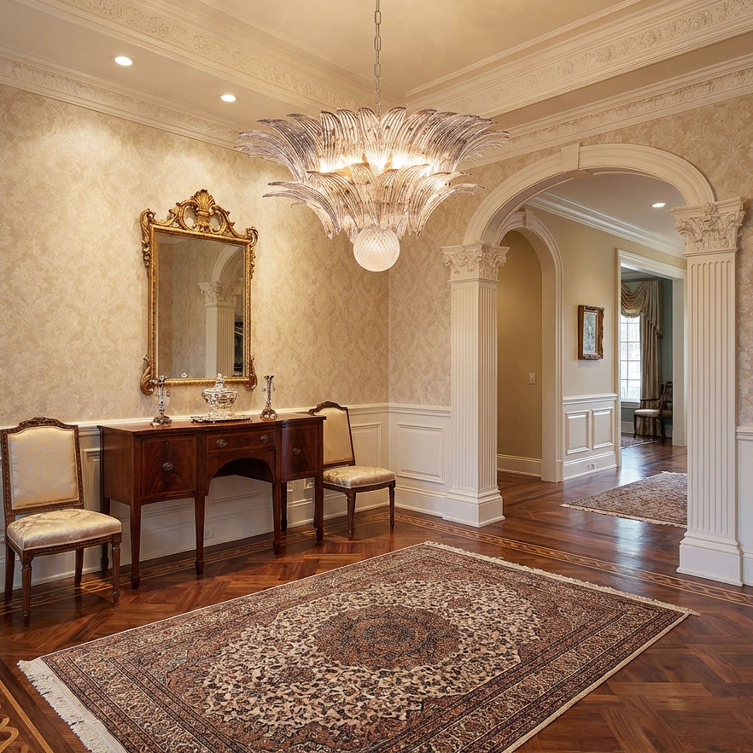 Glass Palmette Transparent Chandelier