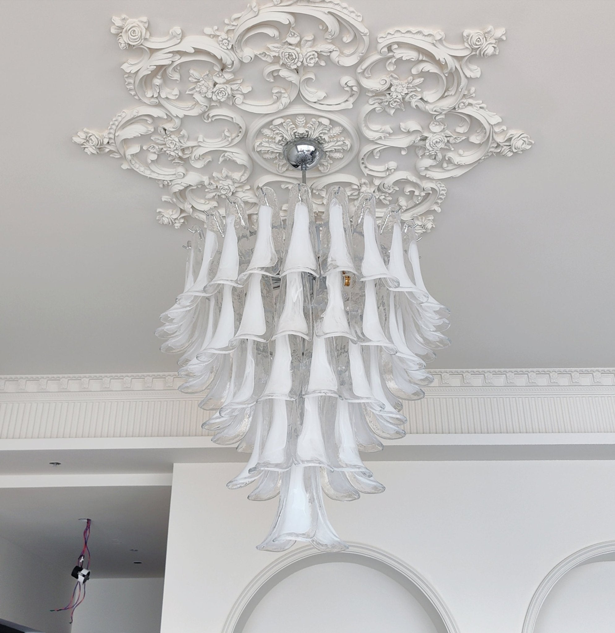 White Glass Petals Chandelier