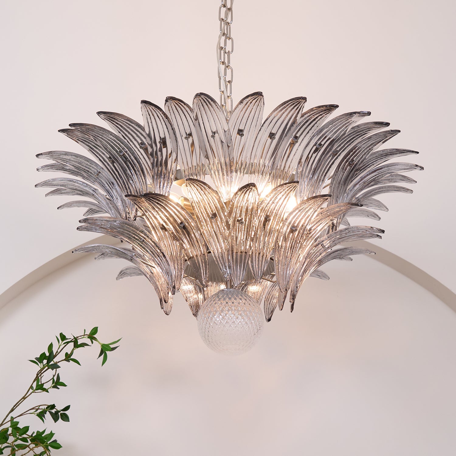 Glass Palmette Transparent Chandelier
